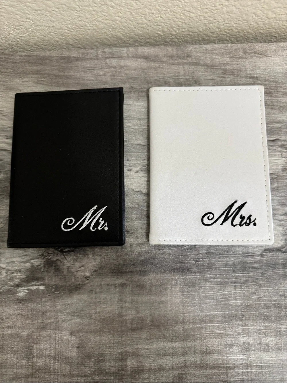 Mr. and Mrs. Embroidered Passport Holders - Black & White
